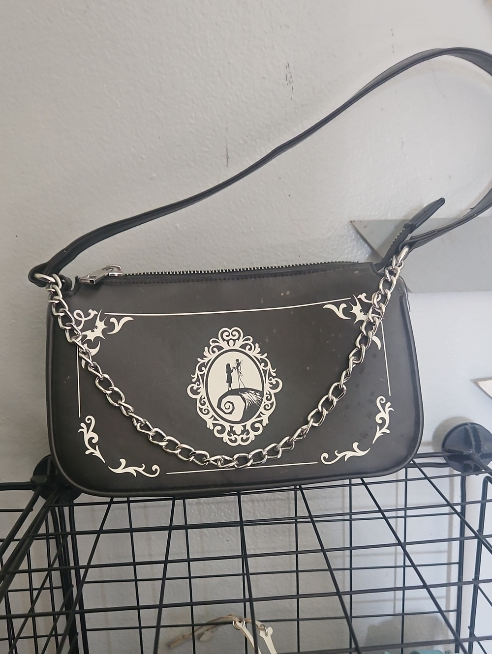 Nightmare Before ChristmasGothic Chain Shoulder Bag with White Silhouette Detail